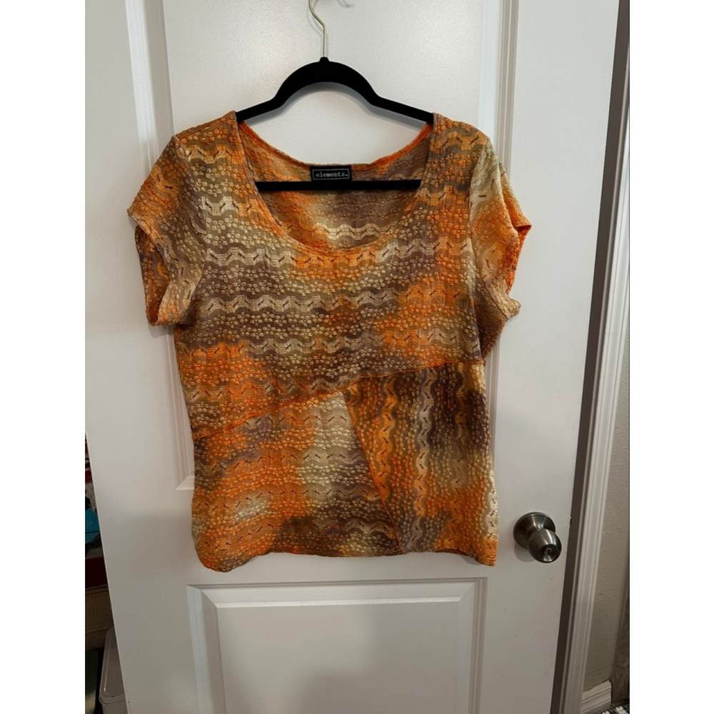 Elementz Orange Brown Textured Short Sleeve Tee L
